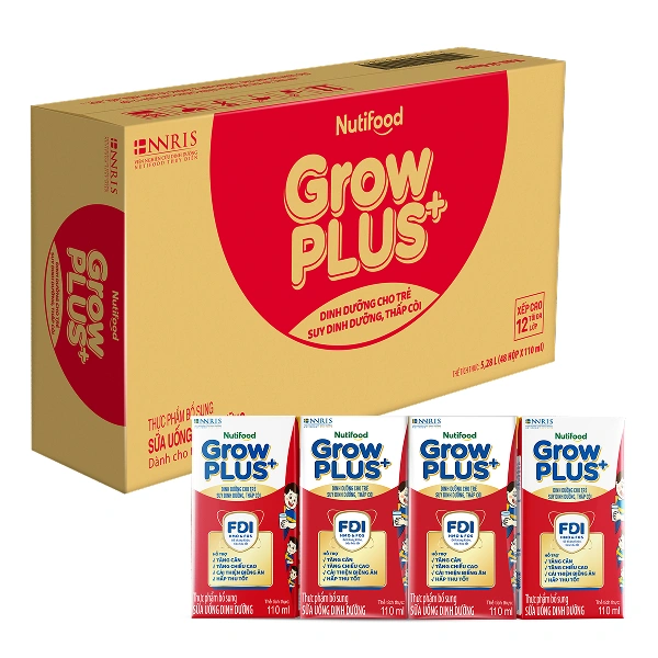 Thùng 48 hộp sữa pha sẵn Nutifood GrowPLUS+ đỏ hương vani 110 ml cho trẻ suy dinh dưỡng, thấp còi (từ 1 tuổi) - Giao bao bì ngẫu nhiên 1