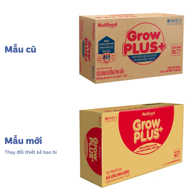 Lốc 4 hộp sữa pha sẵn Nutifood GrowPLUS+ đỏ hương vani 180 ml cho trẻ suy dinh dưỡng, thấp còi (từ 1 tuổi) - Giao bao bì ngẫu nhiên 10