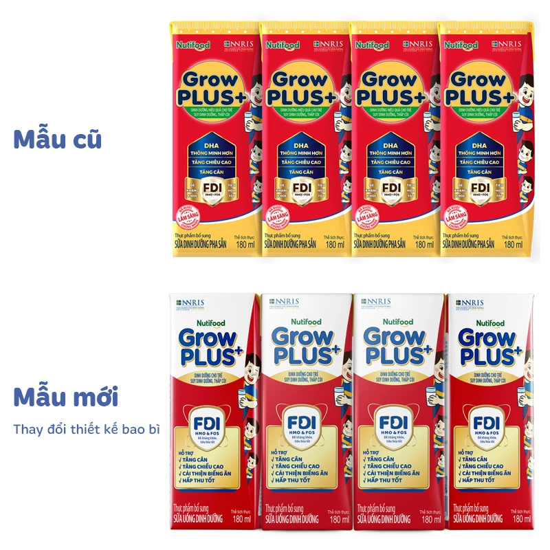 Lốc 4 hộp sữa pha sẵn Nutifood GrowPLUS+ đỏ hương vani 180 ml cho trẻ suy dinh dưỡng, thấp còi (từ 1 tuổi) - Giao bao bì ngẫu nhiên 11