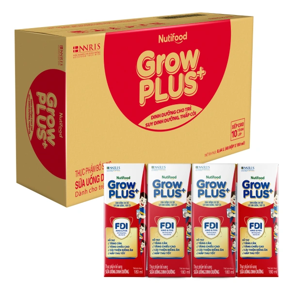 Thùng 48 hộp sữa pha sẵn Nutifood GrowPLUS+ đỏ hương vani 180 ml cho trẻ suy dinh dưỡng, thấp còi (từ 1 tuổi) - Giao bao bì ngẫu nhiên 1