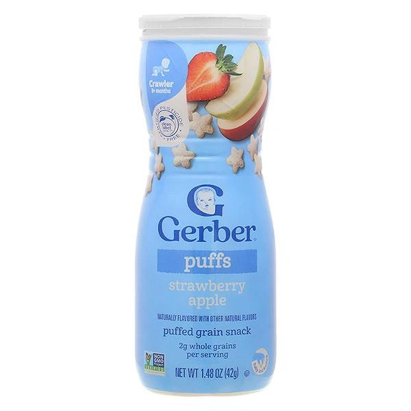 Bánh ăn dặm Gerber Puffs vị dâu, táo lon 42g (từ 8 tháng) - Giao bao bì ngẫu nhiên 1