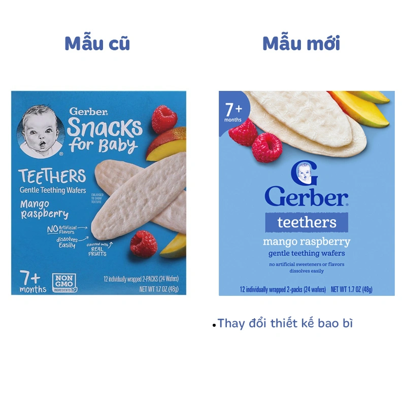 Bánh gạo ăn dặm Gerber Teethers vị xoài, mâm xôi hộp 48g (từ 7 tháng) - Giao bao bì ngẫu nhiên 2