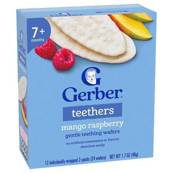 Bánh gạo ăn dặm Gerber Teethers vị xoài, mâm xôi hộp 48g (từ 7 tháng) - Giao bao bì ngẫu nhiên 1