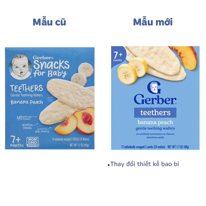 Bánh gạo ăn dặm Gerber Teethers vị xoài, mâm xôi hộp 48g (từ 7 tháng) - Giao bao bì ngẫu nhiên 20