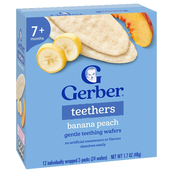 Bánh gạo ăn dặm Gerber Teethers vị chuối, đào - Giao bao bì ngẫu nhiên