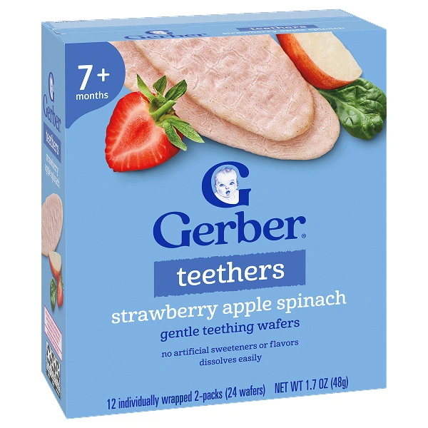 Bánh gạo ăn dặm Gerber Teethers vị dâu, táo và cải bó xôi hộp 48g (từ 7 tháng) - Giao bao bì ngẫu nhiên 1