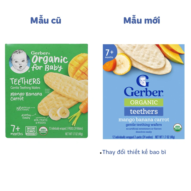 Bánh gạo ăn dặm Gerber Organic Teethers vị xoài, chuối và cà rốt hộp 48g (từ 7 tháng) - Giao bao bì ngẫu nhiên 2