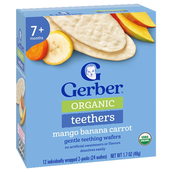 Bánh gạo ăn dặm Gerber Organic Teethers vị xoài, chuối và cà rốt hộp 48g (từ 7 tháng) - Giao bao bì ngẫu nhiên 1