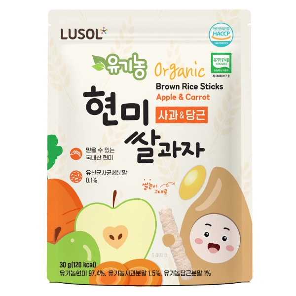 Bánh gạo lứt ăn dặm Lusol Organic vị táo, cà rốt gói 30g (từ 6 tháng) - Giao bao bì ngẫu nhiên 1