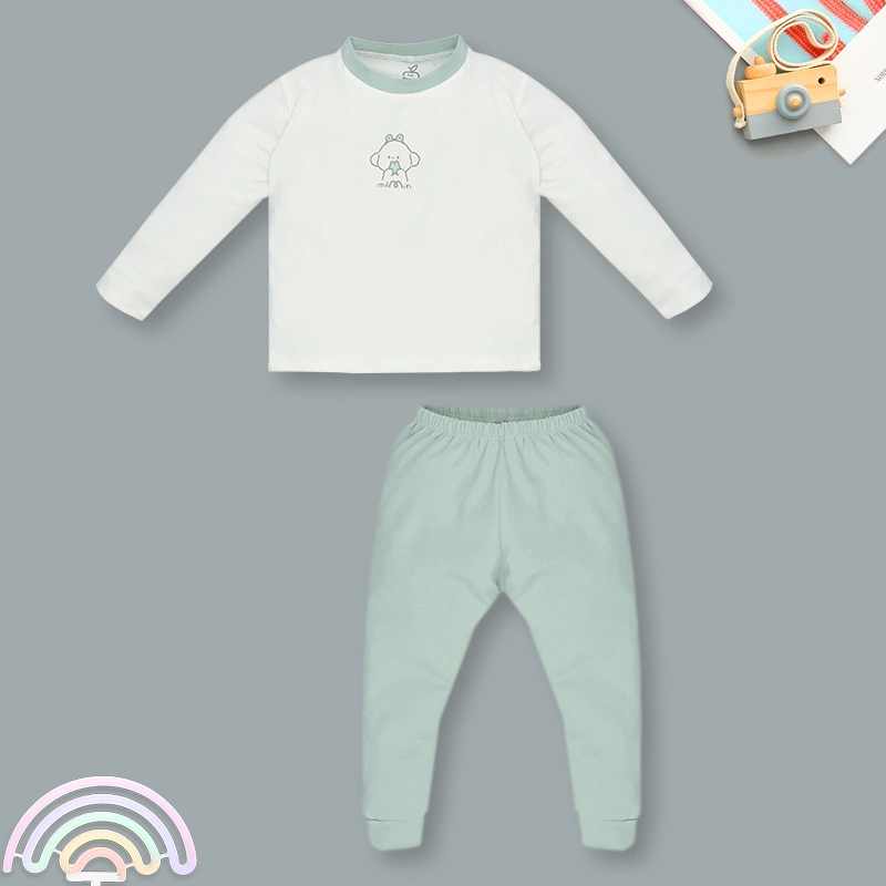 Bộ tay dài bé trai La Pomme in thú màu xanh - trắng 3