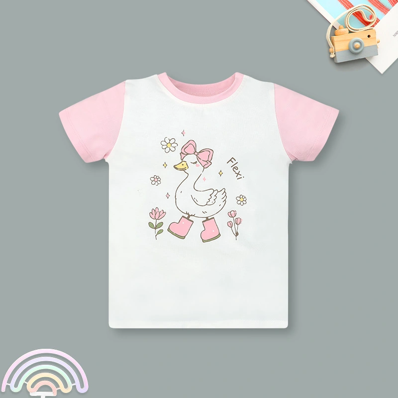 Bộ tay ngắn bé gái La Pomme in chú vịt màu hồng - trắng 5