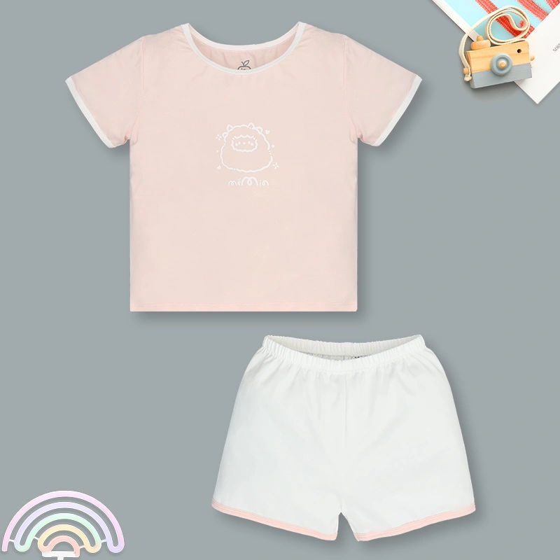 Bộ tay ngắn bé gái La Pomme họa tiết sinh động màu hồng - trắng 3