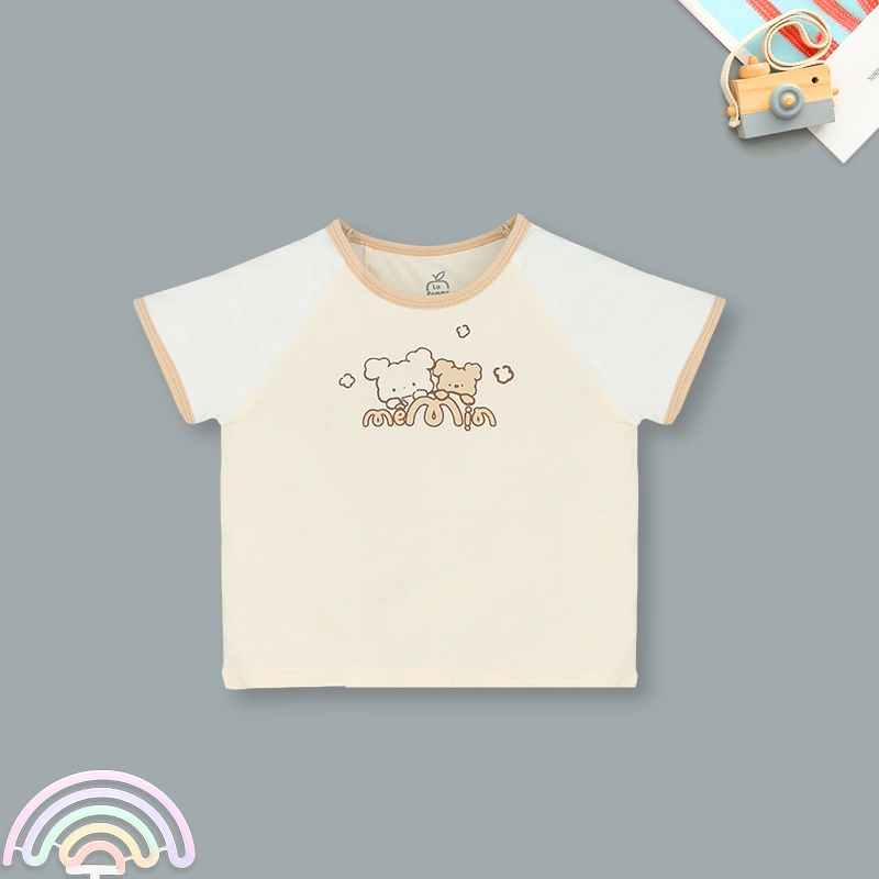 Bộ tay ngắn bé gái La Pomme êm dịu màu be 2