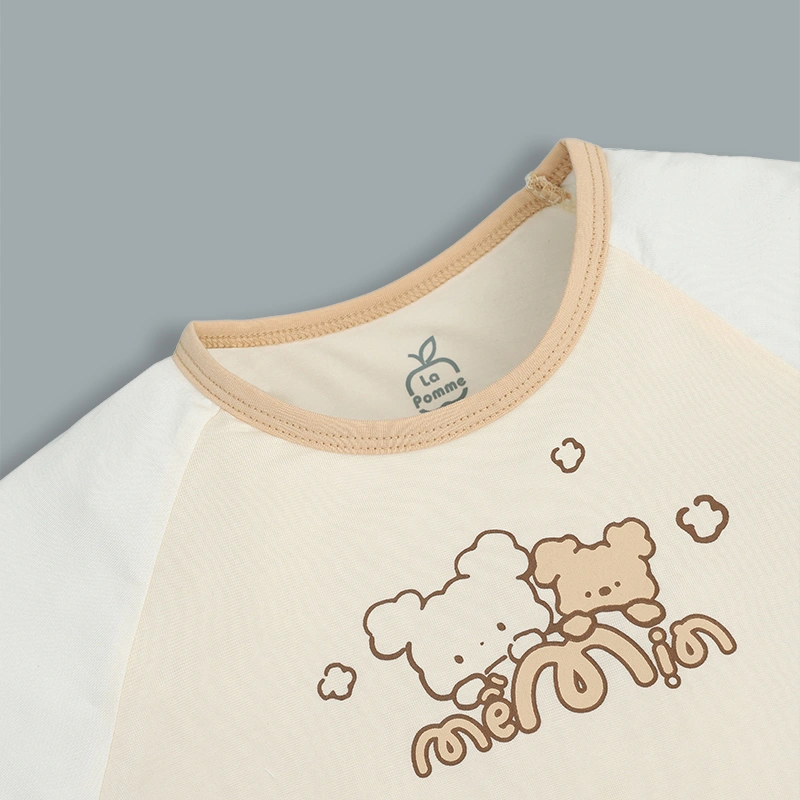 Bộ tay ngắn bé gái La Pomme êm dịu màu be 4