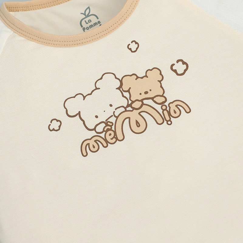 Bộ tay ngắn bé gái La Pomme êm dịu màu be 6