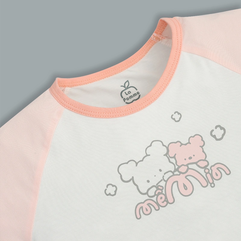 Bộ tay ngắn bé gái La Pomme êm dịu màu be 15