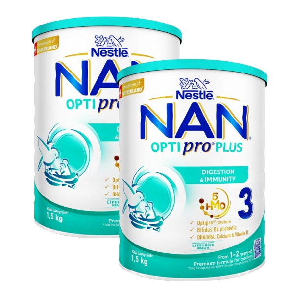 Combo 2 sữa bột NAN Optipro Plus số 3 1.5 kg (1 - 2 tuổi) - Giao bao bì ngẫu nhiên 1