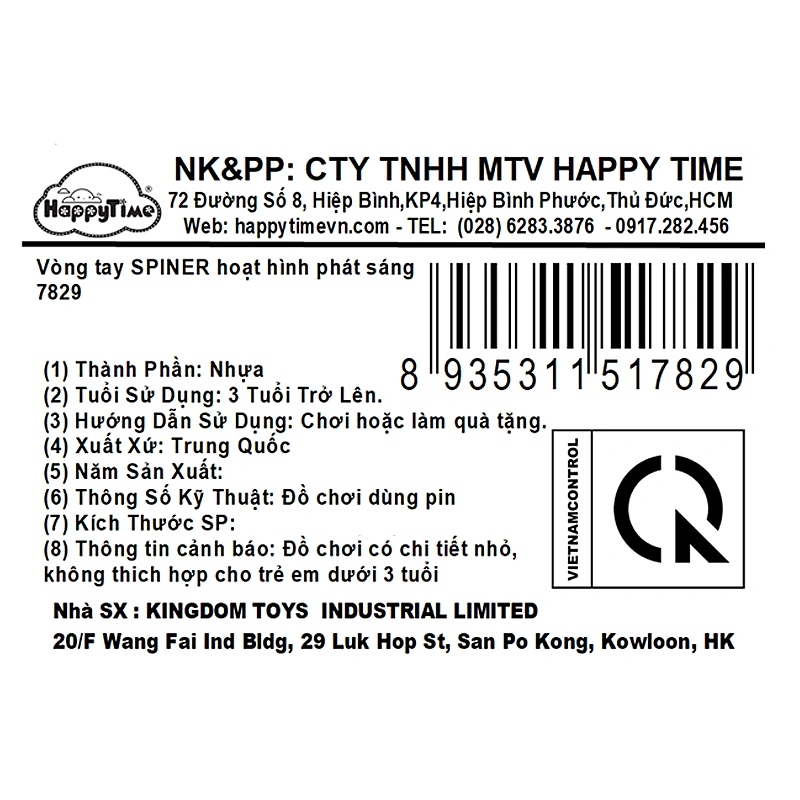 Đồ chơi vòng tay SPINER hoạt hình phát sáng HappyTime 7829-3 36