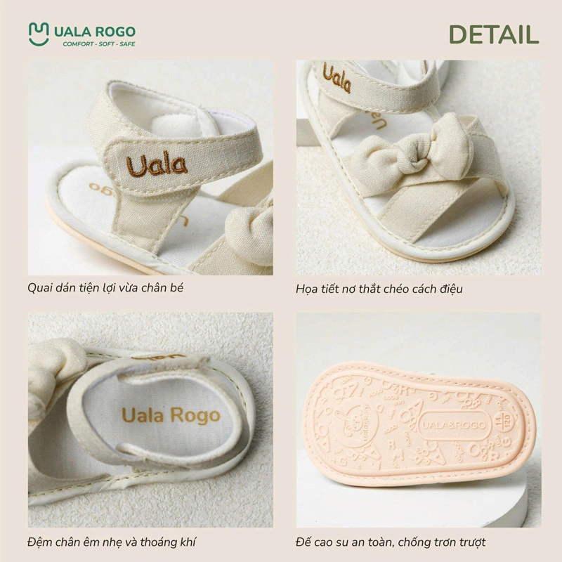 Giày tập đi cho bé gái Cotton UalaRogo UR5695 màu be 3