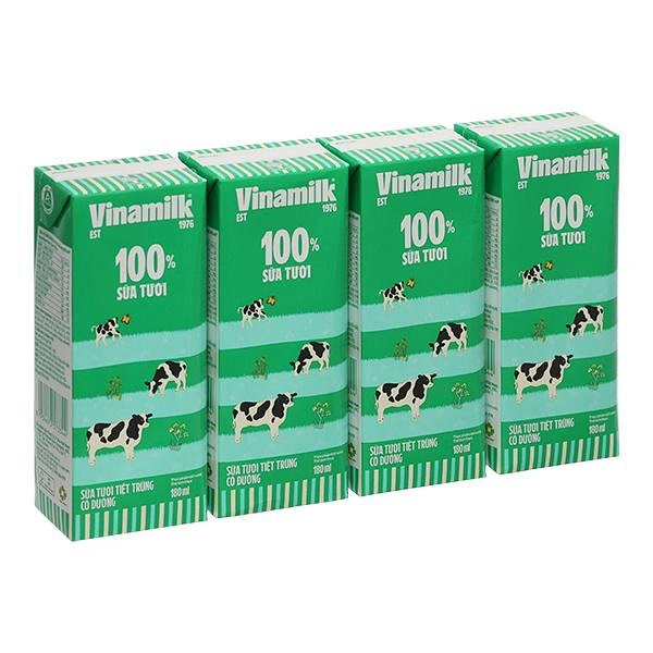 Lốc 4 hộp sữa tươi tiệt trùng Vinamilk có đường 180 ml (từ 1 tuổi) - Giao bao bì ngẫu nhiên 1