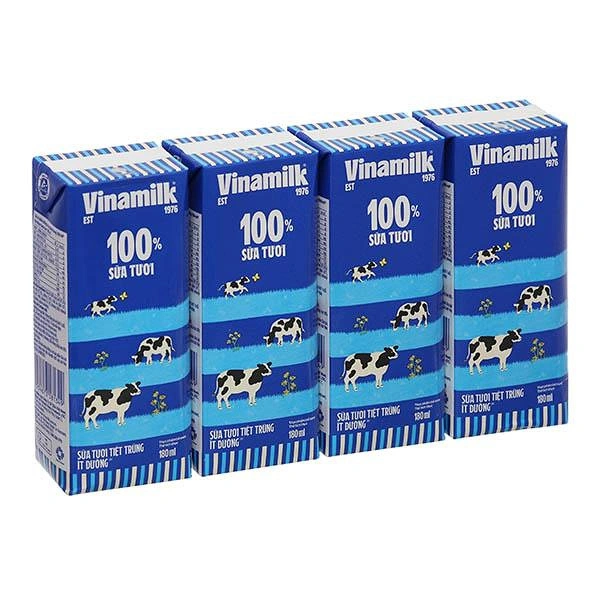 Lốc 4 hộp sữa tươi tiệt trùng Vinamilk ít đường 180 ml (từ 1 tuổi) - Giao bao bì ngẫu nhiên 1