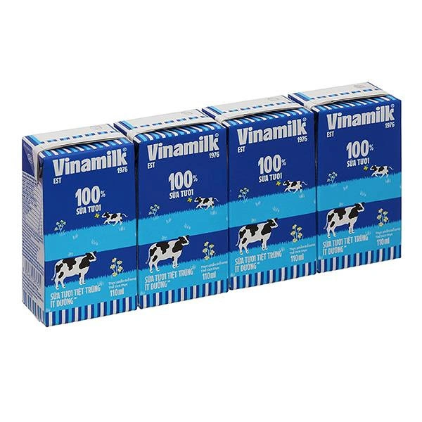 Lốc 4 hộp sữa tươi tiệt trùng Vinamilk ít đường 110 ml (từ 1 tuổi) - Giao bao bì ngẫu nhiên 1