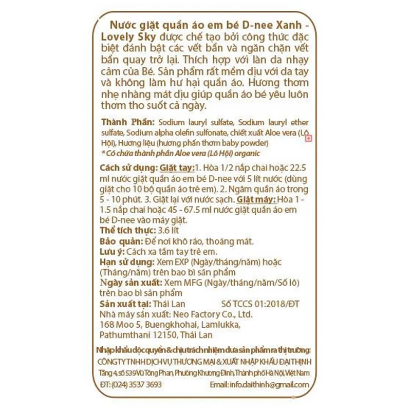 Nước giặt quần áo cho bé D-nee Xanh hương ban mai can 3 lít - Giao bao bì ngẫu nhiên 6