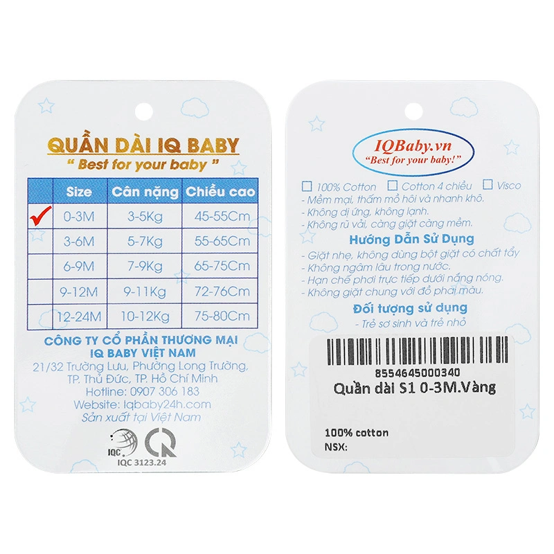 Quần dài IQ Baby cotton màu hồng 12