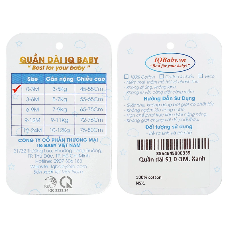 Quần dài IQ Baby cotton màu hồng 18