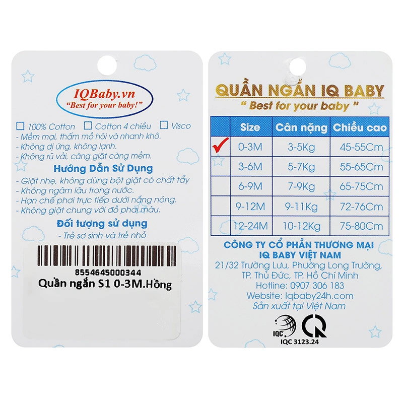 Quần ngắn IQ Baby cotton màu vàng 10