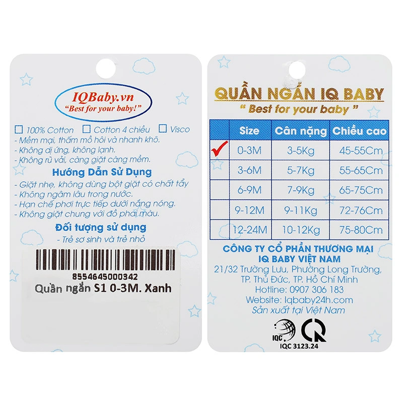 Quần ngắn IQ Baby cotton màu vàng 15