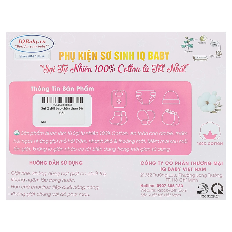 Set 2 đôi bao chân thun bé gái IQ Baby cotton - Giao màu ngẫu nhiên 21