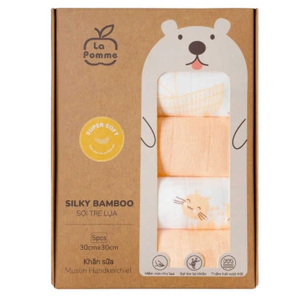 Set 5 khăn sữa La Pomme sợi tre cam