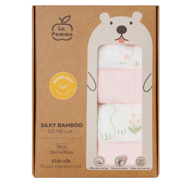 Set 5 khăn sữa La Pomme sợi tre hồng