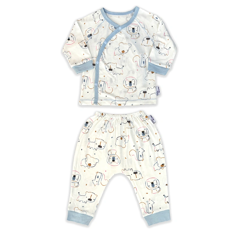 Set bộ tay dài sơ sinh cài chéo in hình thú BabyMommy màu trắng viền hồng 23
