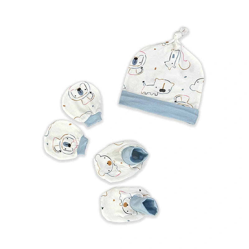 Set bộ tay dài sơ sinh cài chéo in hình thú BabyMommy màu trắng viền hồng 24