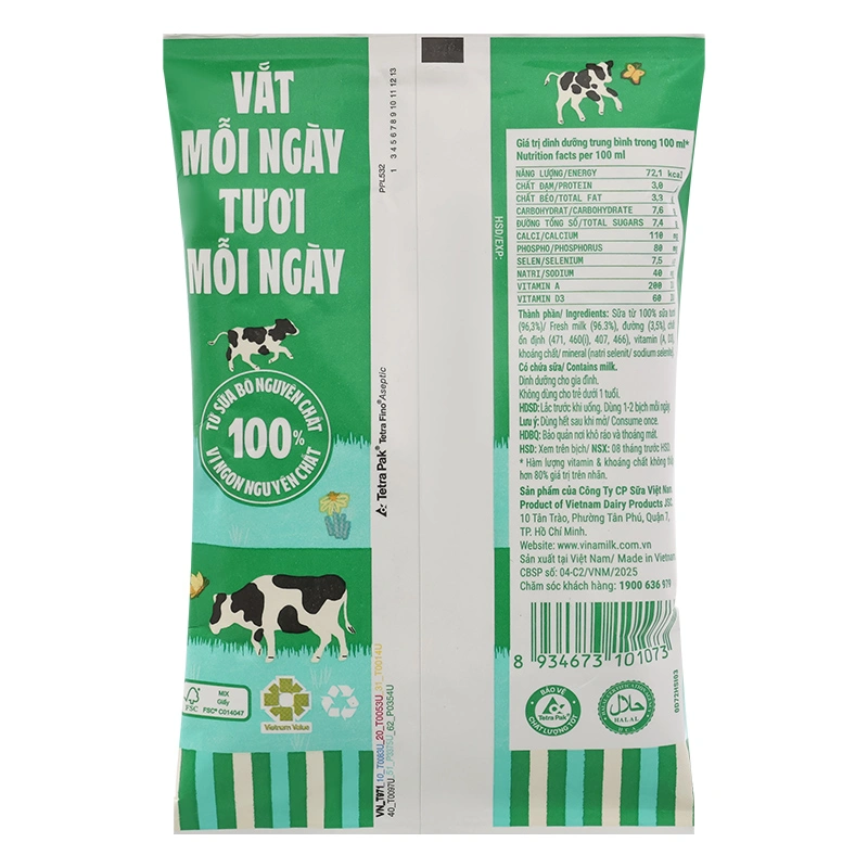 Thùng 48 bịch sữa tươi tiệt trùng Vinamilk có đường 220 ml (từ 1 tuổi) 10