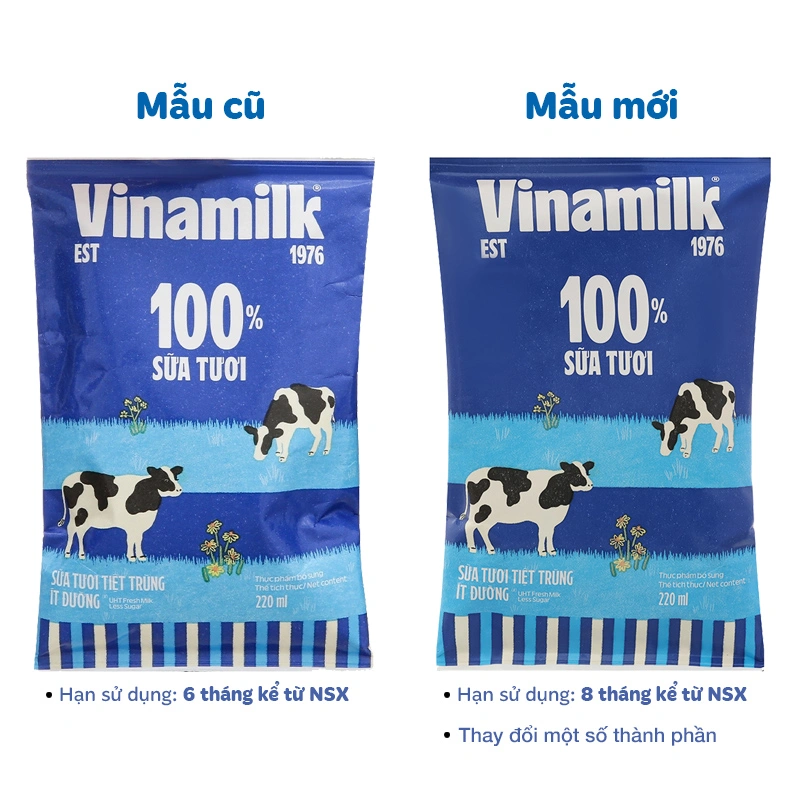 Thùng 48 bịch sữa tươi tiệt trùng Vinamilk ít đường 220 ml (từ 1 tuổi) 9