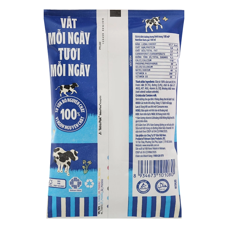 Thùng 48 bịch sữa tươi tiệt trùng Vinamilk ít đường 220 ml (từ 1 tuổi) 5