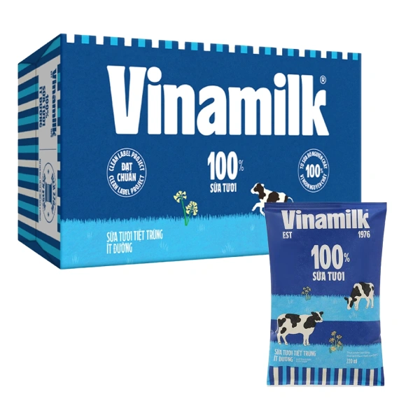 Thùng 48 bịch sữa tươi tiệt trùng Vinamilk ít đường 220 ml (từ 1 tuổi) 1