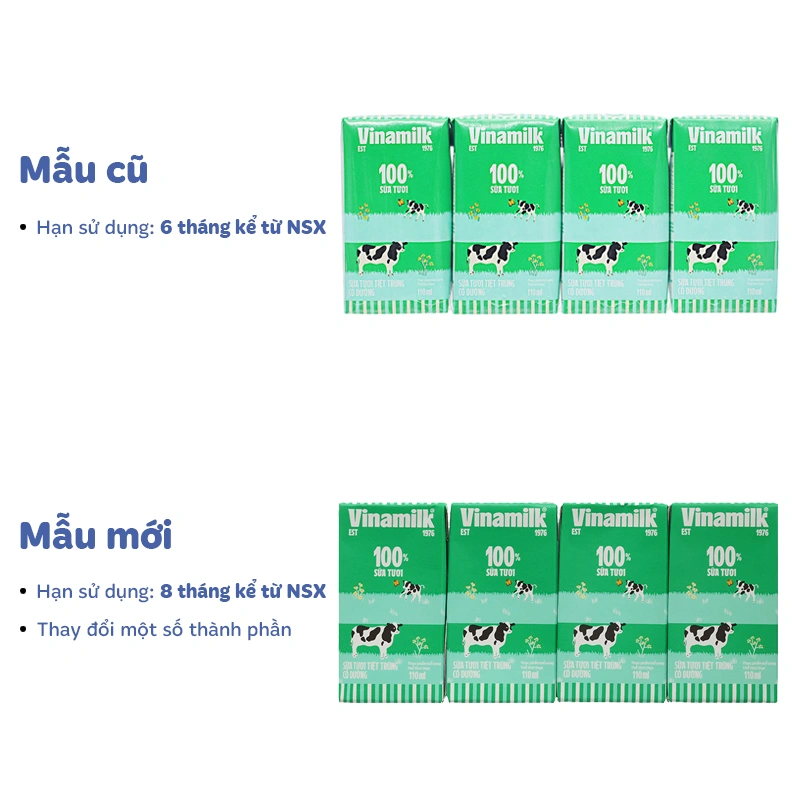 Thùng 48 hộp sữa tươi tiệt trùng Vinamilk có đường 110 ml (từ 1 tuổi) - Giao bao bì ngẫu nhiên 3