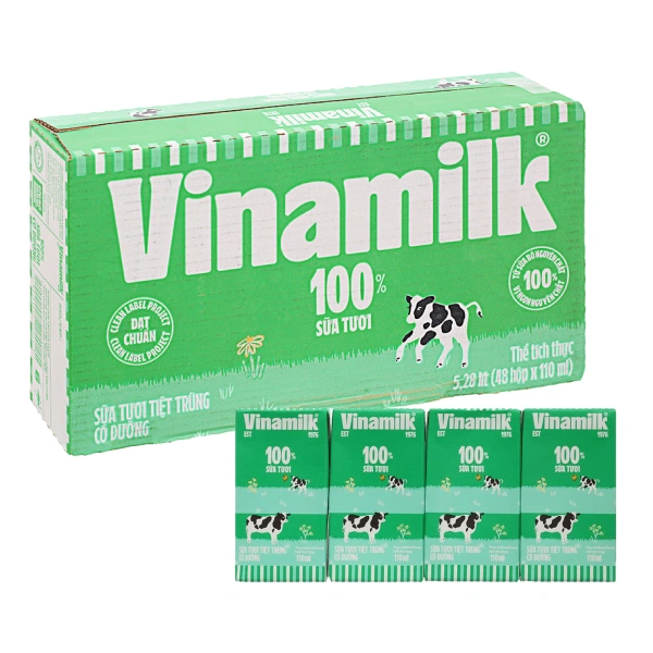 Thùng 48 hộp sữa tươi tiệt trùng Vinamilk có đường 110 ml (từ 1 tuổi) - Giao bao bì ngẫu nhiên 1