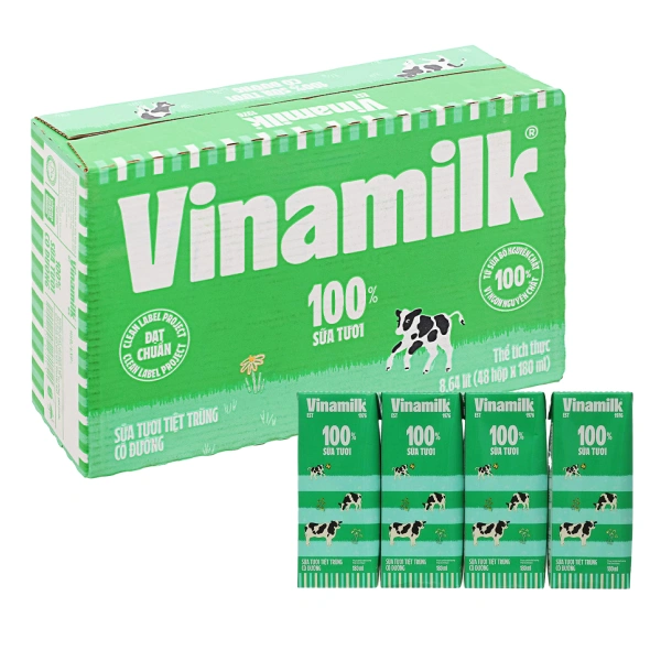 Thùng 48 hộp sữa tươi tiệt trùng Vinamilk có đường 180 ml (từ 1 tuổi) - Giao bao bì ngẫu nhiên 1
