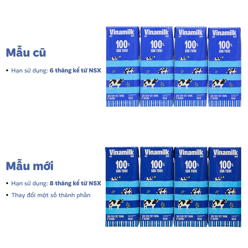 Thùng 48 hộp sữa tươi tiệt trùng Vinamilk ít đường 180 ml (từ 1 tuổi) - Giao bao bì ngẫu nhiên 3