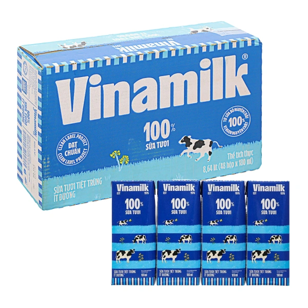 Thùng 48 hộp sữa tươi tiệt trùng Vinamilk ít đường 180 ml (từ 1 tuổi) - Giao bao bì ngẫu nhiên 1