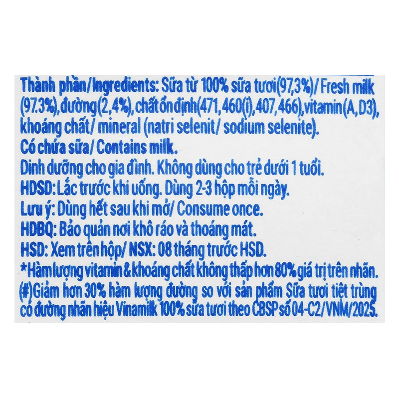 Thùng 48 hộp sữa tươi tiệt trùng Vinamilk ít đường 110 ml (từ 1 tuổi) 14