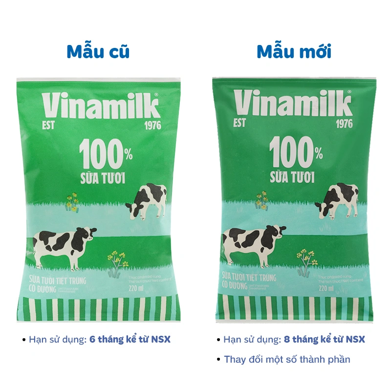 Thùng 48 bịch sữa tươi tiệt trùng Vinamilk có đường 220 ml (từ 1 tuổi) 3