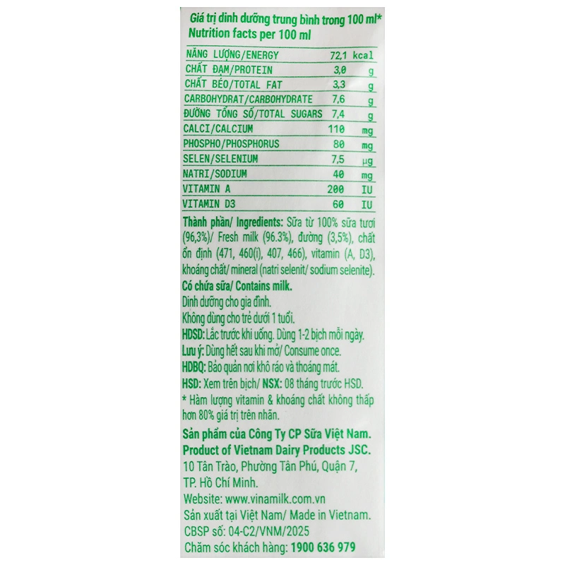 Thùng 48 bịch sữa tươi tiệt trùng Vinamilk có đường 220 ml (từ 1 tuổi) 8