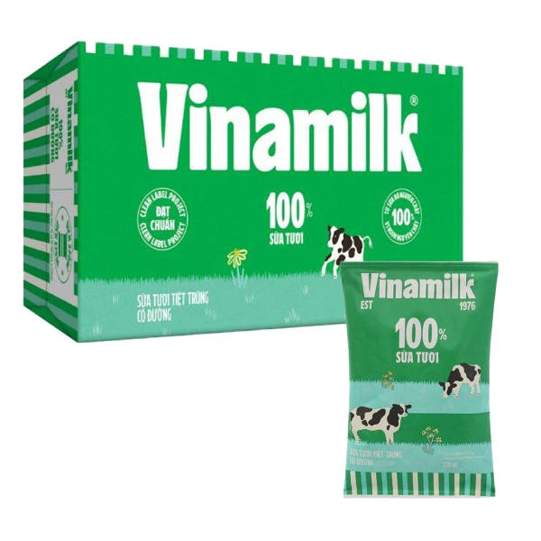 Thùng 48 bịch sữa tươi tiệt trùng Vinamilk có đường 220 ml (từ 1 tuổi) 1