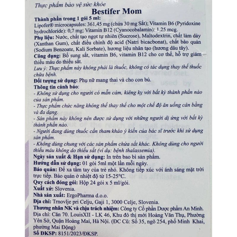 Thực phẩm bảo vệ sức khỏe Bestifer MOM bổ sung sắt, hỗ trợ tạo hồng cầu hương dâu, 24 gói dạng uống 5